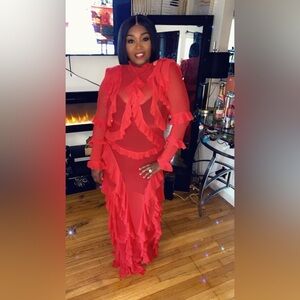 Vibrant Red Ruffled Dress